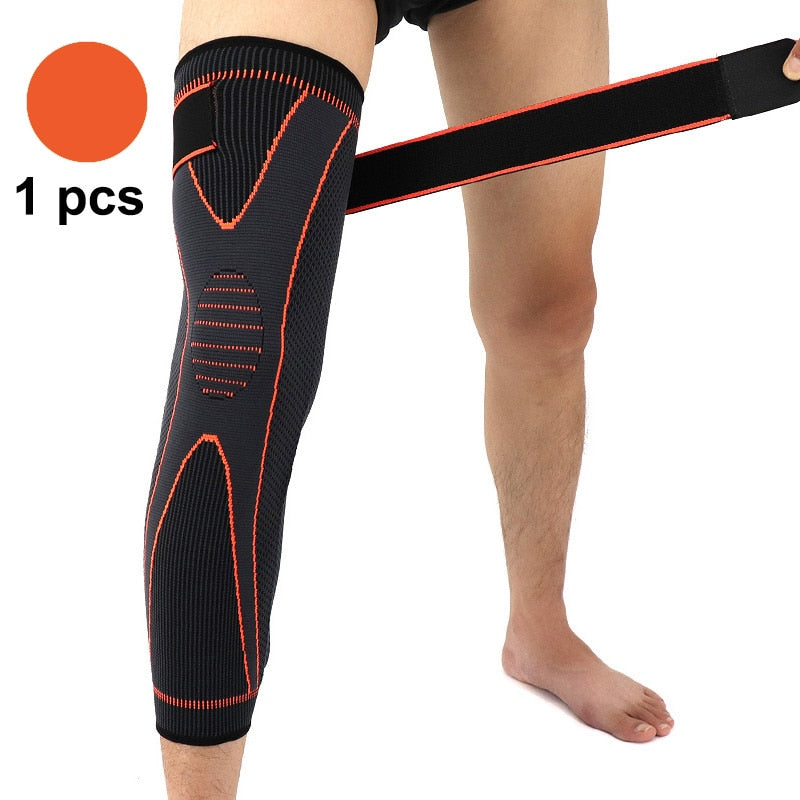 1 Pcs Compression Knee Pads Support Lengthen Stripe Sport Sleeve Protector Elastic Long Kneepad Brace Volleyball Running